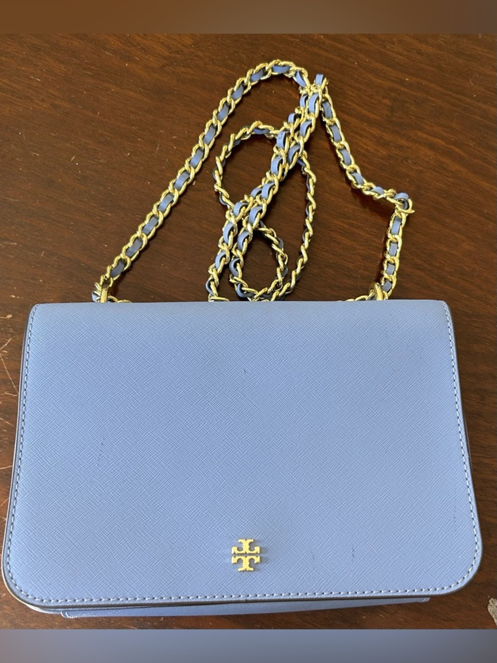 Tory Burch Periwinkle Chain Strap Crossbody with Gold Logo